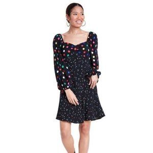 Rixo polka dot long sleeve swing dress black puff